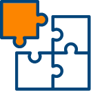 Four puzzle pieces, one highlighted in orange, represents individual learning content